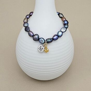 Personalised Black Pearl Heart Charm Bracelet, 7 of 9