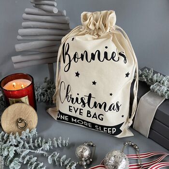 Personalised Christmas Eve Bag Natural With Black, 2 of 12