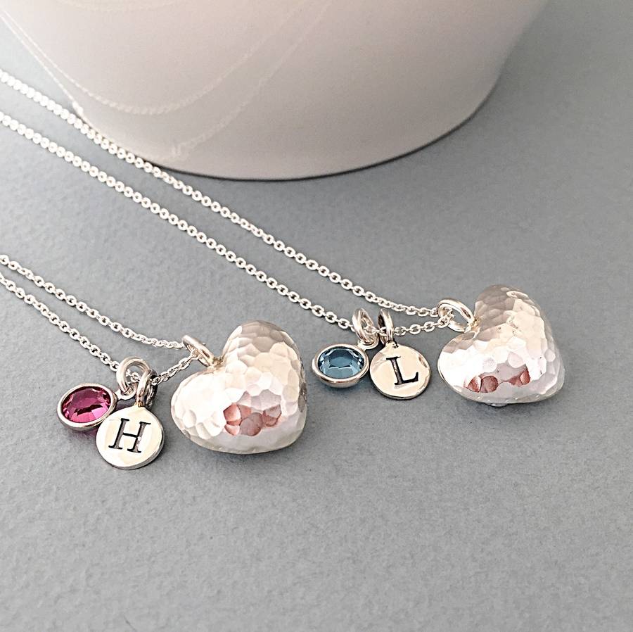 Personalised Hammered Silver Heart Necklace By Sophie Jones Jewellery