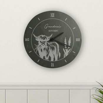 Personalised Highland Cow Natural Slate Clock, 4 of 6