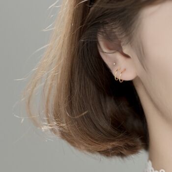 Sterling Silver Double Bar Huggie Hoop Cuff Earrings, 4 of 5