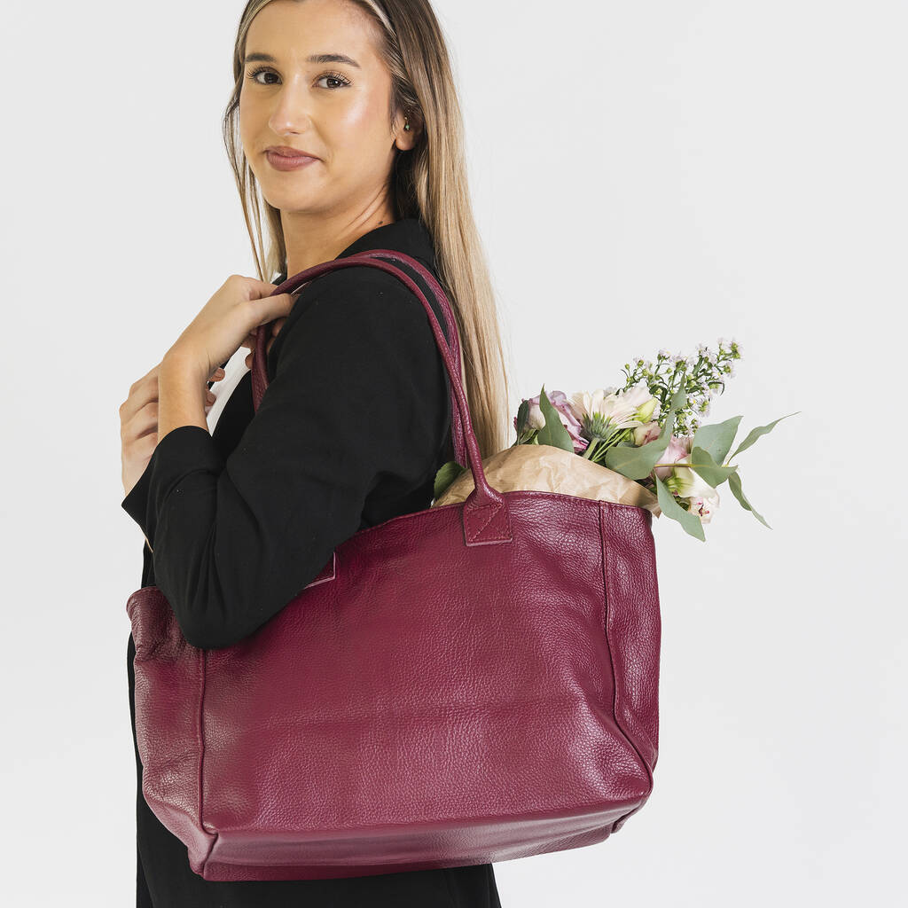 Burgundy Lined Soft Leather Tote, 1 of 10