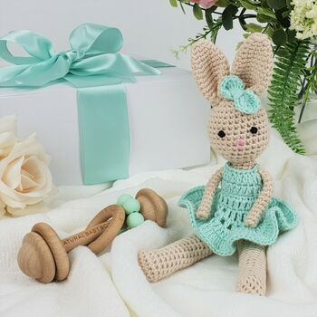 Crochet Bunny And Wooden Baby Rattle Gift Box, 12 of 12