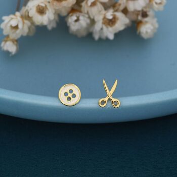 Mismatched Scissors And Button Stud Earrings, 8 of 12