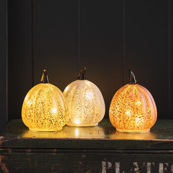 Set Of Three Autumnal Light Up LED Glass Pumpkins, 6 of 6