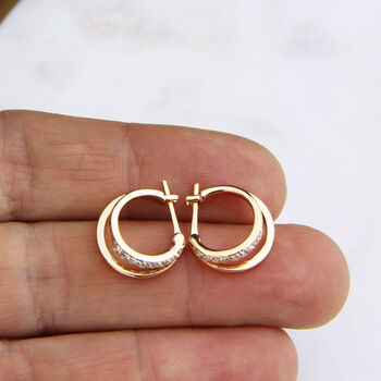 Sterling Silver Double Hoop Diamante Hoop Earrings, 4 of 7