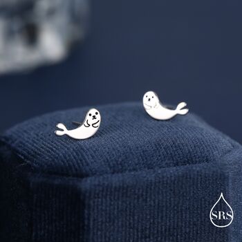 Seal Stud Earrings In Sterling Silver, 2 of 12