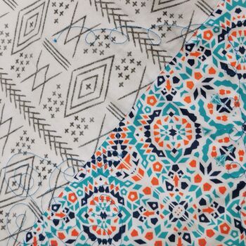 Quilt Moroccan Theme Fabric, Orange, Teal, Navy Blanket, 6 of 7