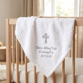 Personalised White Honeycomb Blanket For Christening, 2 of 10