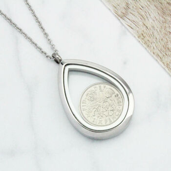 1962 60th Birthday Sixpence Teardrop Necklace, 5 of 10