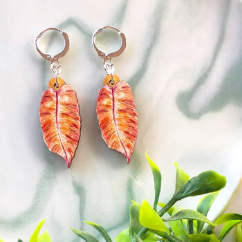 Philodendron Orange Earrings, Orange Leaf Earrings, 5 of 12