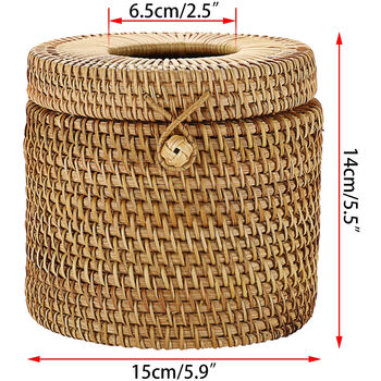Handwoven Rattan Round Tissue Holder Napkin Dispenser, 4 of 4