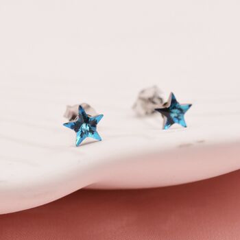 Tiny Crystal Star Stud Earrings In Sterling Silver, 3 of 8