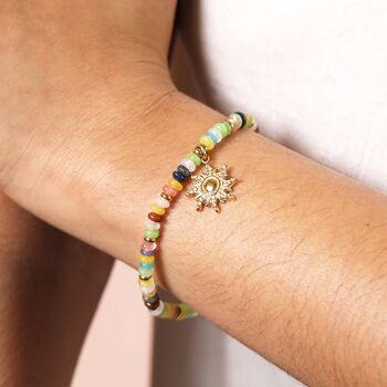 Semi Precious Beaded Sun Charm Bracelet In Gold, 2 of 4