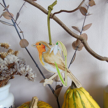 Robin And Snowdrop Wooden Hanging Decoration, 11 of 11