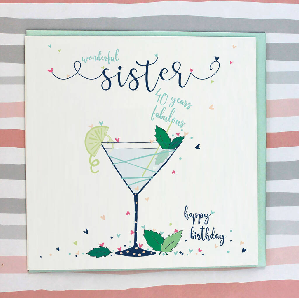 Sister 40th Birthday Card By Molly Mae® | notonthehighstreet.com