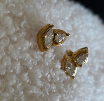 Marquise Cz Bezel Earring Studs In 18 K Gold And Silver Leaf Stud Earrings, 5 of 9