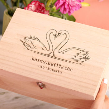 Personalised Love Swans Couples Keepsake For Wedding Box, 2 of 4