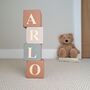Personalised Wooden Letter Blocks, Nursery Shelf Name Sign, Terracotta, Sage Green, thumbnail 1 of 12
