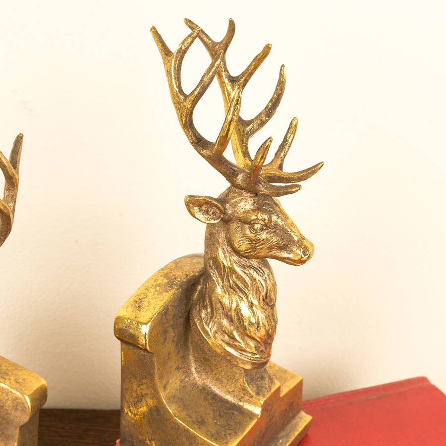 grand antique gold gentlemans stag bookends by dibor