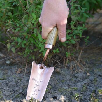 Garden Hand Trowel Steel Copper Blade With Wooden Handle Gift, 4 of 12