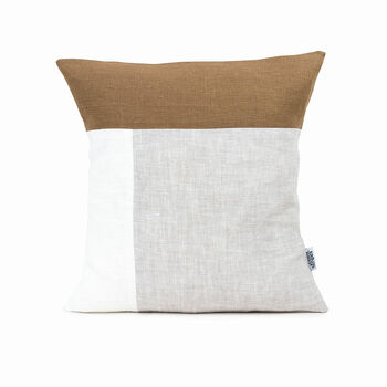 Colour Block Pillow Cover Black Beige White Linen, 3 of 12