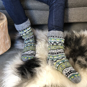 Fair Trade Fair Isle Wool Unisex Slipper Socks, 7 of 10