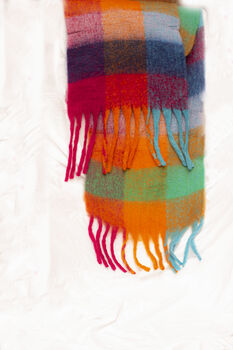 Vibrant Rainbow Plaid Warm Wrap Wool Blend Scarf, 2 of 9