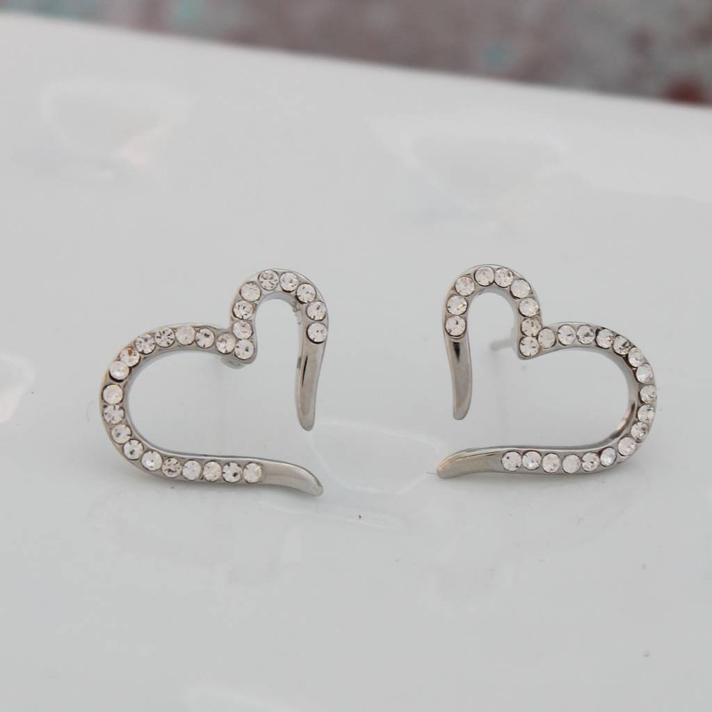 Pave Crystal Heart Stud Earrings By Bish Bosh Becca