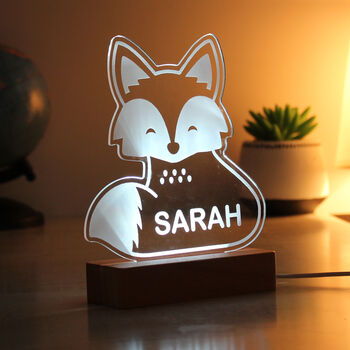 Personalised Cute Fox Wooden LED Night Light, 9 of 10