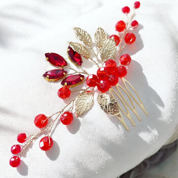 Gold Leaf And Red Crystal Hair Comb, 2 of 4