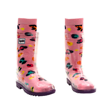 Squelch Transparent Wellies And Three Sock Set Leopards, 5 of 7