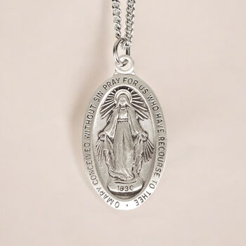 Personalised Sterling Silver Miraculous Medal Virgin Mary Necklace, 2 of 9