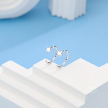 Extra Tiny Star Huggie Hoop Earrings Sterling Silver, 3 of 9