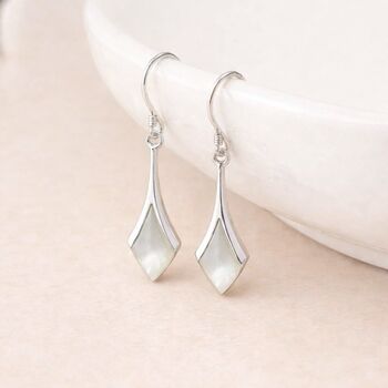 Sterling Silver Mother Of Pearl Diamond Drop Earrings – 20mm X 9mm, 2 of 5