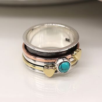 Personalised Sterling Silver Turquoise Love Spin Ring, 2 of 9