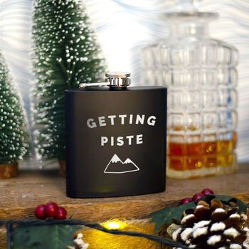 'Getting Piste' Engraved Skiing Hip Flask, 3 of 9
