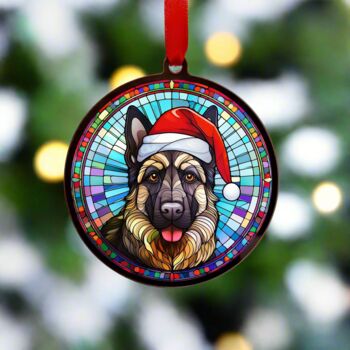 German Shepherd In Santa Hat Suncatcher Decoration, 4 of 6