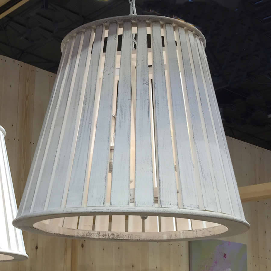 Large Distressed White Slatted Pendant Chandelier, 1 of 2