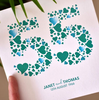 Personalised Love Hearts Emerald 55th Anniversary Card, 5 of 6