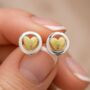 Sterling Silver Halo Stud Earrings With Golden Hearts, thumbnail 1 of 7