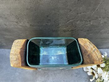 Huge Heavy 31cm Molten Glass Wedge Vase On Teak Root Flower Holder, 3 of 12