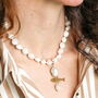 Stainless Steel Pearl Fish Pendant Necklace In Gold Plating, thumbnail 1 of 4