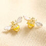 Yellow Enamel Bee Stud Earrings In Gold, thumbnail 1 of 3