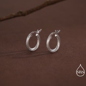Mini Chunky Braided Hoop Earrings In Sterling Silver, 2 of 11