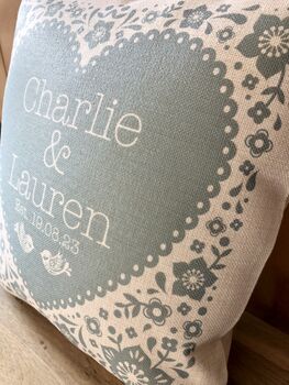 Personalised Wedding Anniversary Floral Heart Cushion, 6 of 8