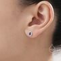 Sterling Silver Tiny Sapphire Blue Droplet Cz Halo Stud Earrings, thumbnail 4 of 12
