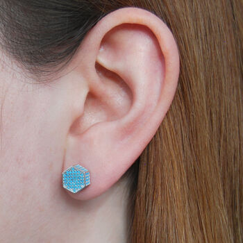 Reversible Pave Hexagon Stud Earrings In Sterling Silver, 2 of 9