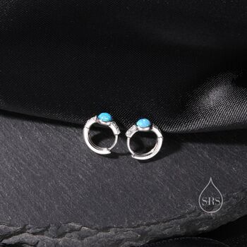 Blue Opal Cz Huggie Hoop Earrings In Sterling Silver, 3 of 10