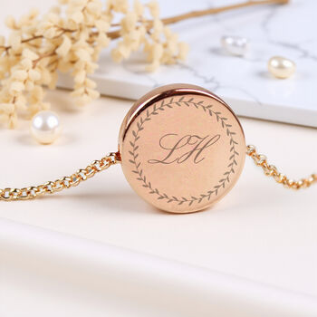 Personalised Wreath Initials Rose Gold Tone Disc Neckl…, 2 of 8